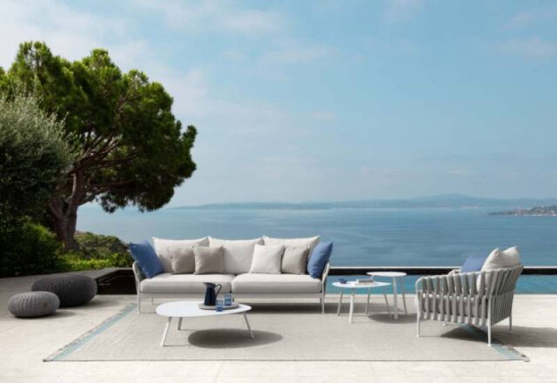 salon de jardin design en aluminium et cordes entrelacées, haut de gamme, FRAME, par la marque italienne Talenti, Marseille