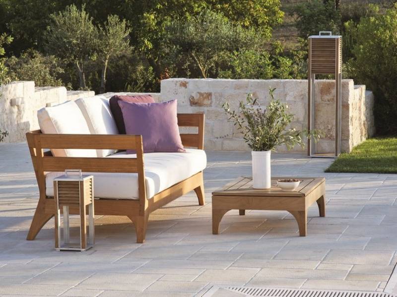 canapé d'extérieur design en teck, haut de gamme, Aix-en-Provence