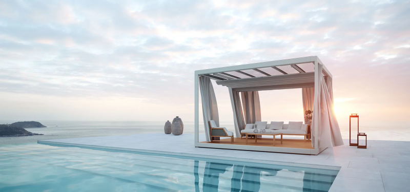 Pavillon de jardin EIVISSA et salon de jardin GRAND LIFE par la marque haut de gamme ETHIMO, Marseille