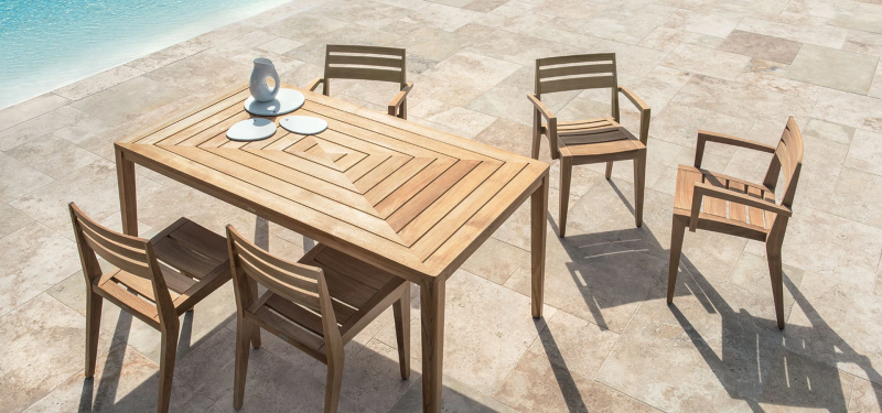 Table de jardin en teck, rectangulaire 180 x 90 cm, collection FRIENDS, par la marque haut de gamme ETHIMO, Marseille